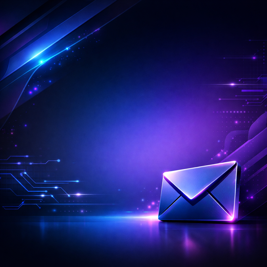 modern black and blue background with purple gradiant coloring newsletter for it company no words just image include an envelope-1